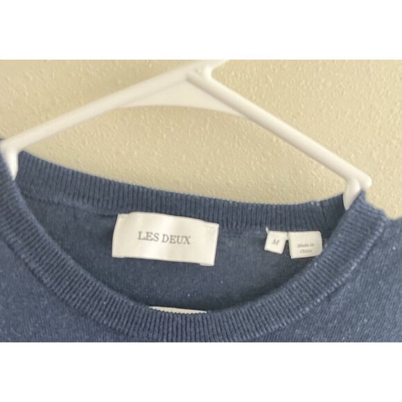 Les Deux Men's Blue Long Sleeve Crew Neck Pullover Jumper Medium 100% Wool Hole - Picture 2 of 5